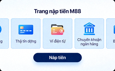 Giao diện trang nạp tiền với nhiều phương thức thanh toán trên M88