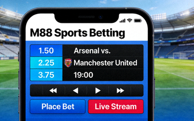 Màn hình cá cược thể thao M88 hiển thị tỷ lệ cược bóng đá trực tiếp